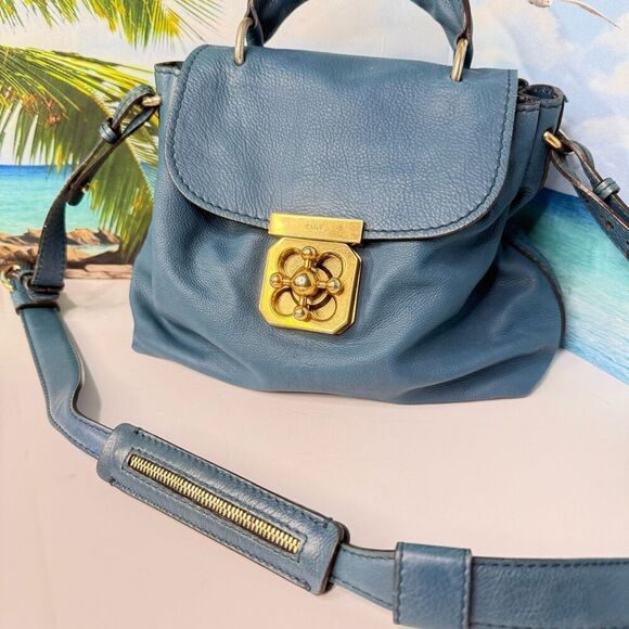 Chloé Elsie Satchel Blue Leather Top Handle Bag Gold Turnlock - Picture 11 of 14